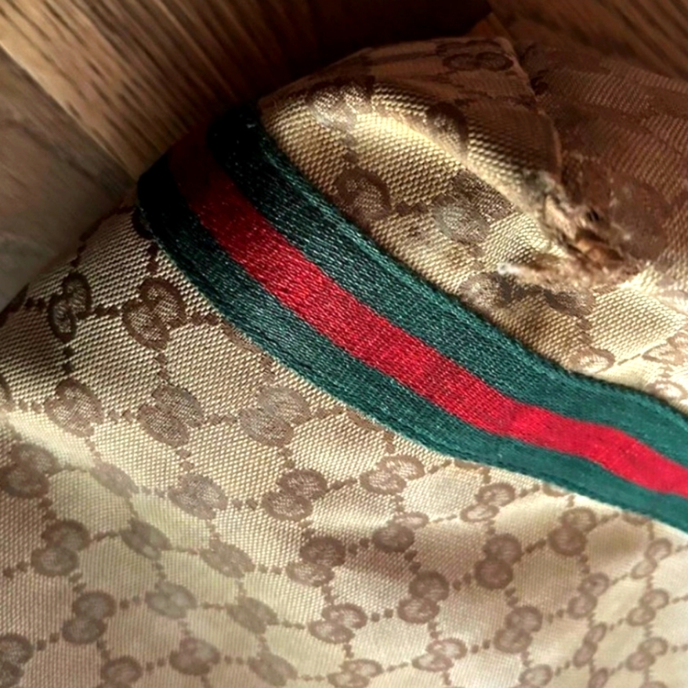 GUCCI Jolicoeur Tote From The Sherry Line With GG Signature Web Stripe Brown/Tan - Picture 6 of 16
